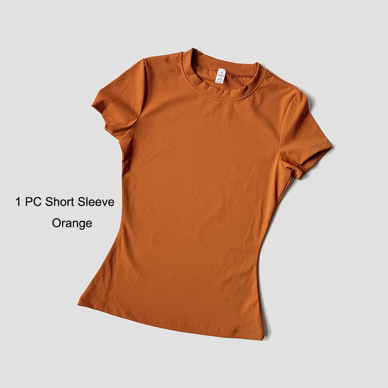 Women'S Sports Yoga Set Seamless Knitted Fitness Gym Clothes Sportswear Short Sleeve Crop Top Tracksuits Gym Short Leggings