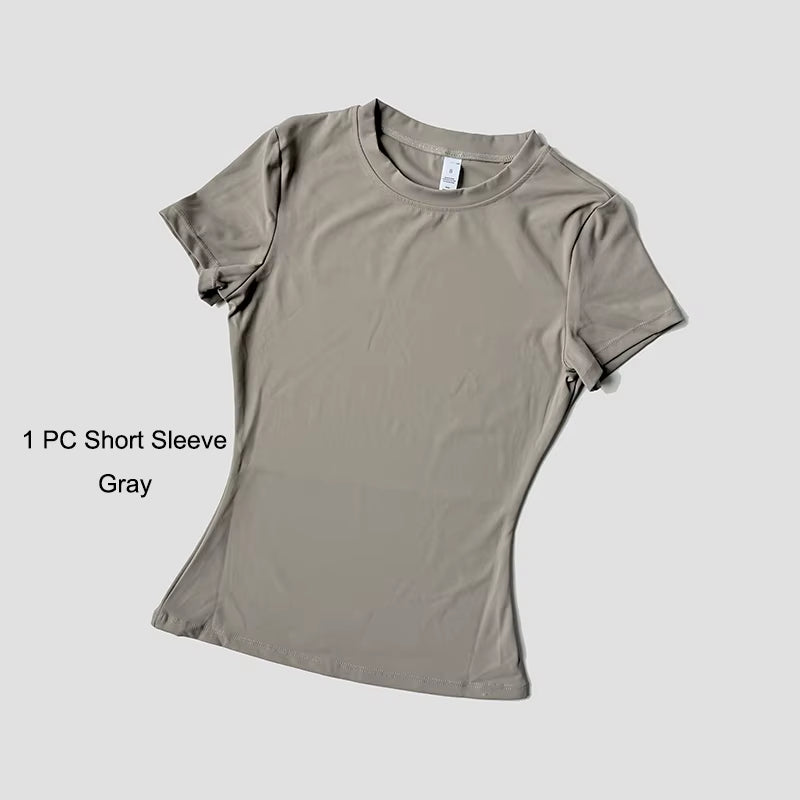 Women'S Sports Yoga Set Seamless Knitted Fitness Gym Clothes Sportswear Short Sleeve Crop Top Tracksuits Gym Short Leggings