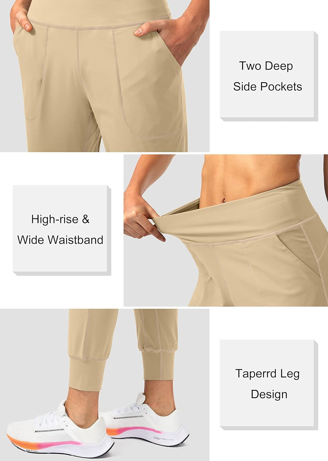 Elevate Your Workout with Soothfeel Women's High Waisted Joggers Featuring Zipper Pockets in Khaki