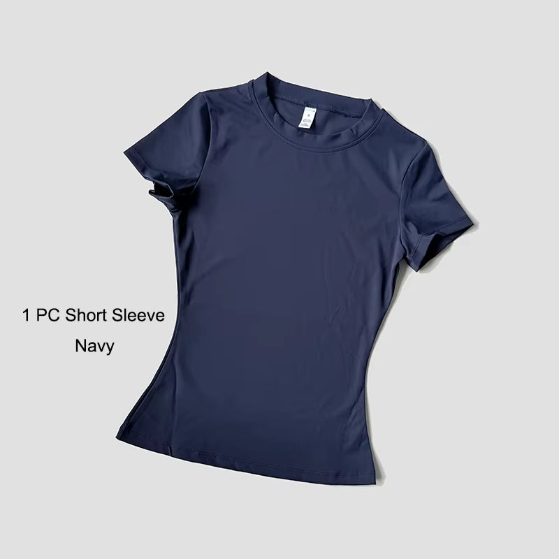 Women'S Sports Yoga Set Seamless Knitted Fitness Gym Clothes Sportswear Short Sleeve Crop Top Tracksuits Gym Short Leggings