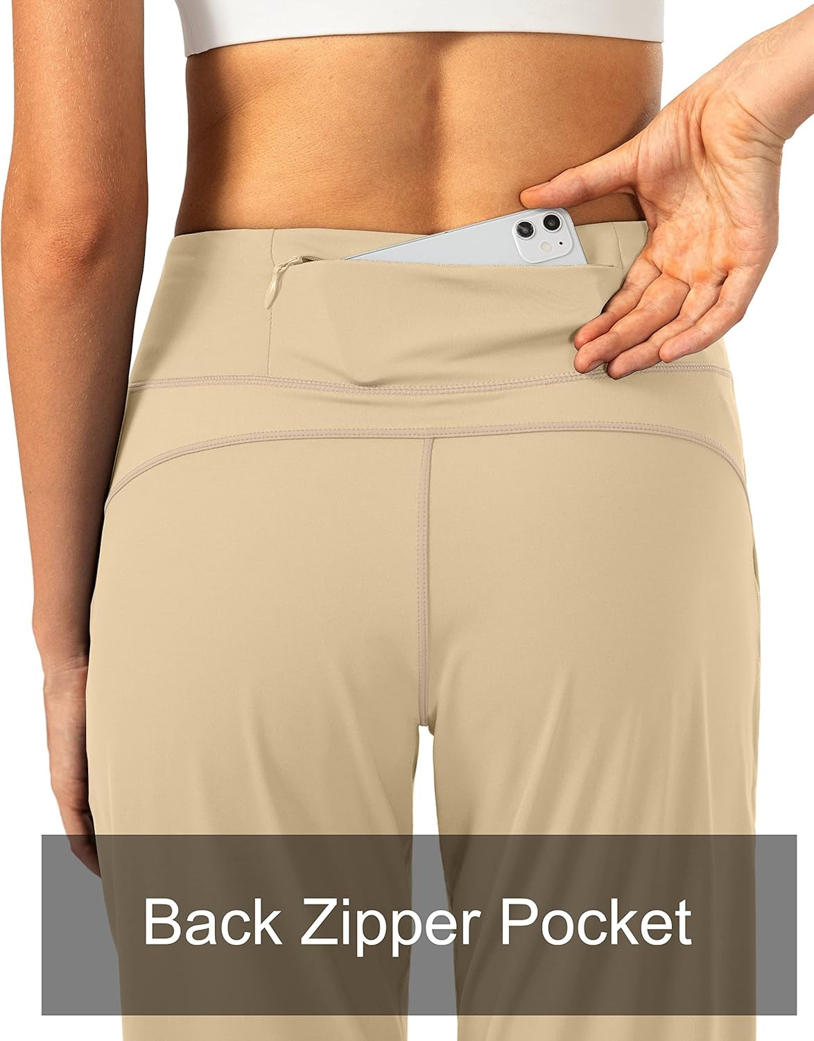 Elevate Your Workout with Soothfeel Women's High Waisted Joggers Featuring Zipper Pockets in Khaki