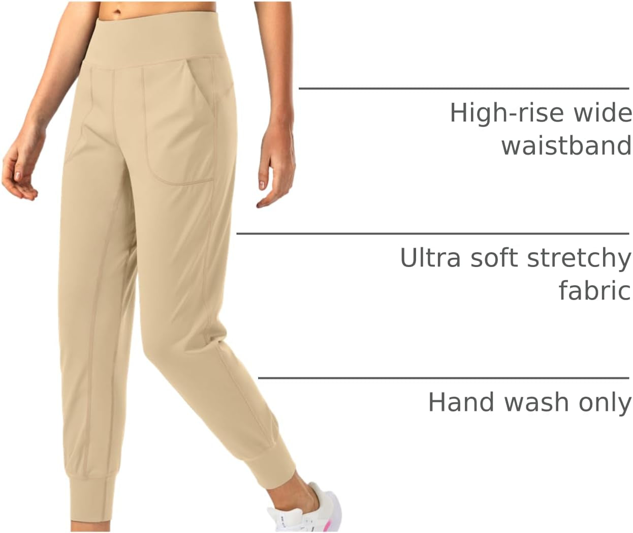 Elevate Your Workout with Soothfeel Women's High Waisted Joggers Featuring Zipper Pockets in Khaki