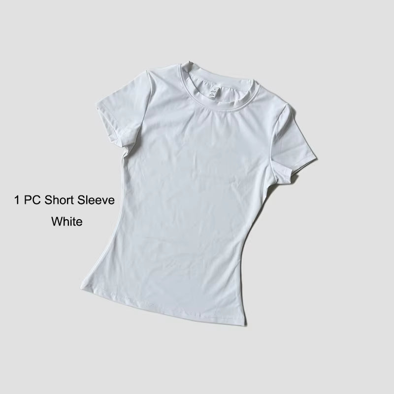 Women'S Sports Yoga Set Seamless Knitted Fitness Gym Clothes Sportswear Short Sleeve Crop Top Tracksuits Gym Short Leggings