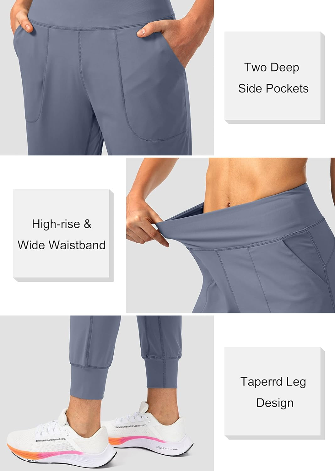 Elevate Your Workout with Soothfeel Women's High Waisted Joggers - Stylish, Comfortable, and Functional with Zipper Pockets in Dusty Blue