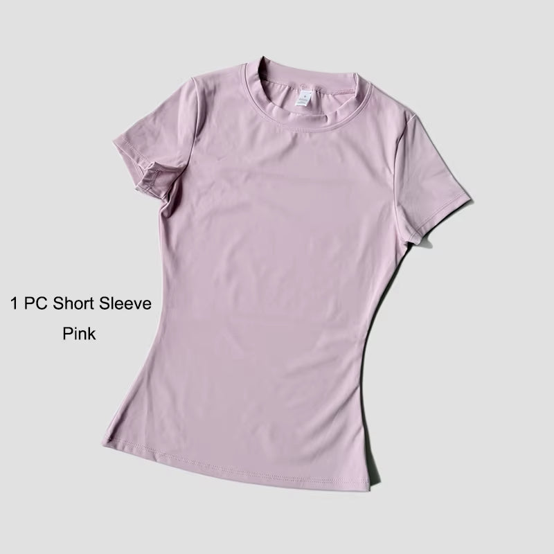 Women'S Sports Yoga Set Seamless Knitted Fitness Gym Clothes Sportswear Short Sleeve Crop Top Tracksuits Gym Short Leggings