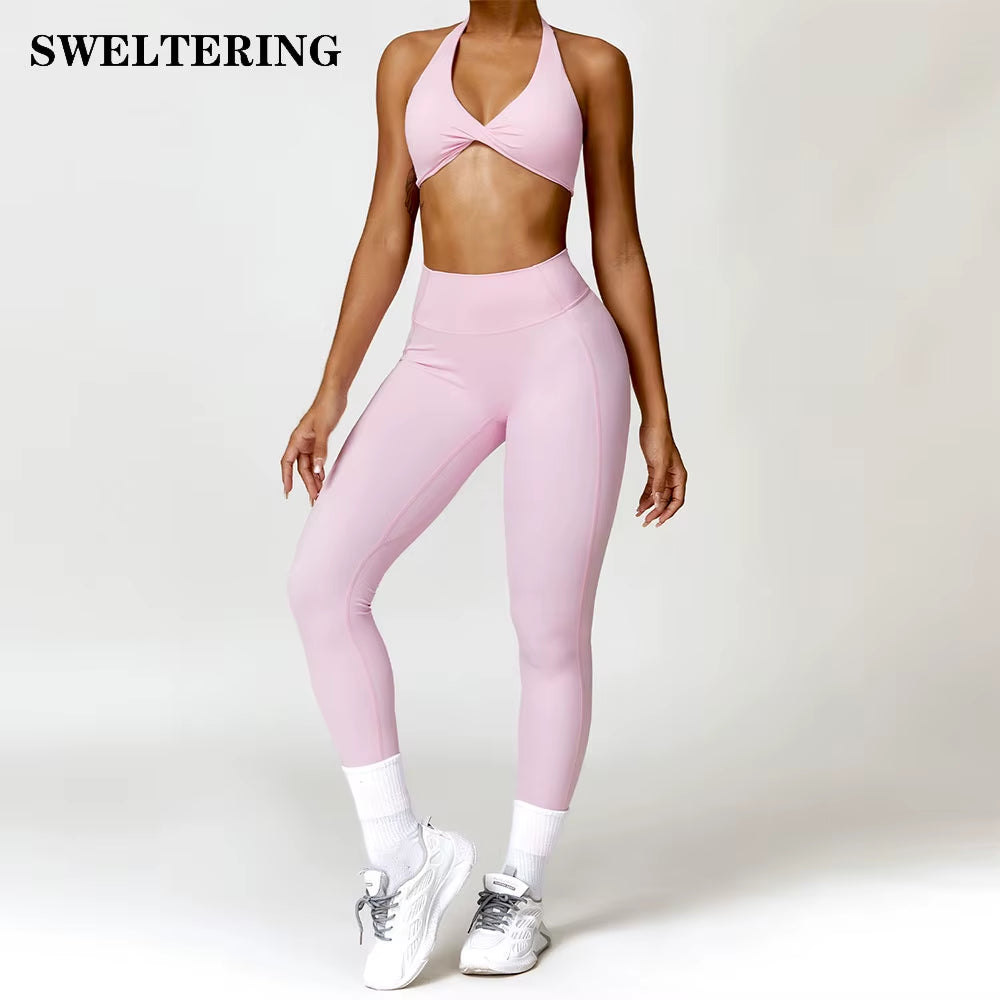 2Pcs Women Tracksuit Seamless Yoga Set Sport Suit Gym Wear Workout Clothes Gym Clothes High Waist Leggings Fitness Sports Wear