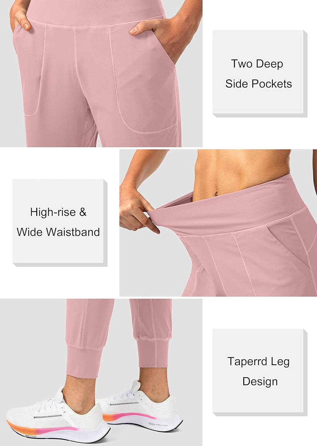 Elevate Your Workout with Our Stylish High-Waisted Women's Joggers Featuring Convenient Zipper Pockets in Pink