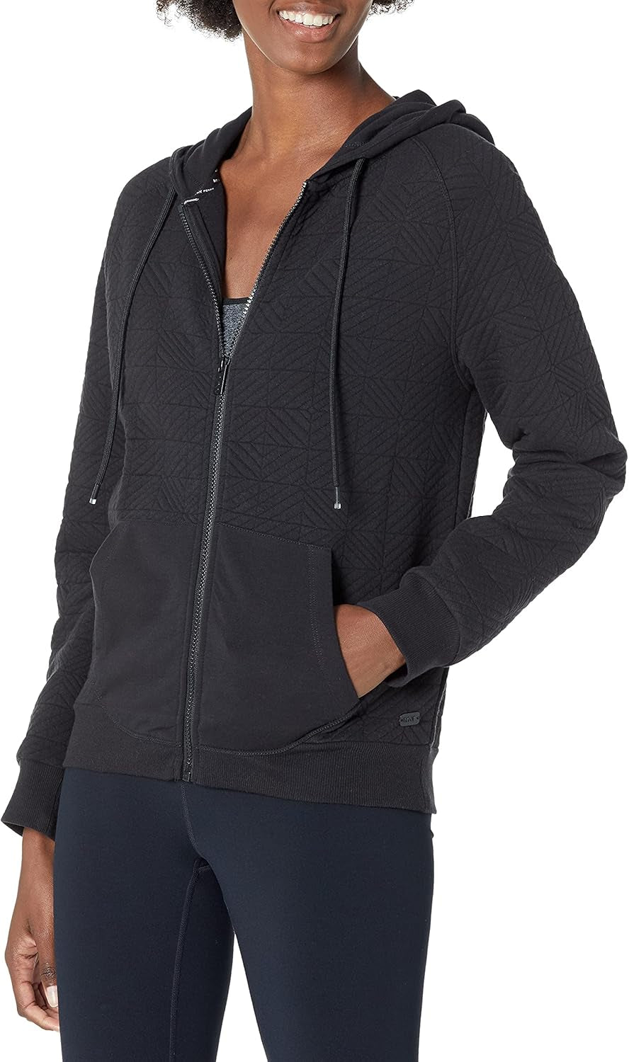 Women'S plus Size Puff Knit Zip up Jacket, Black, 2X