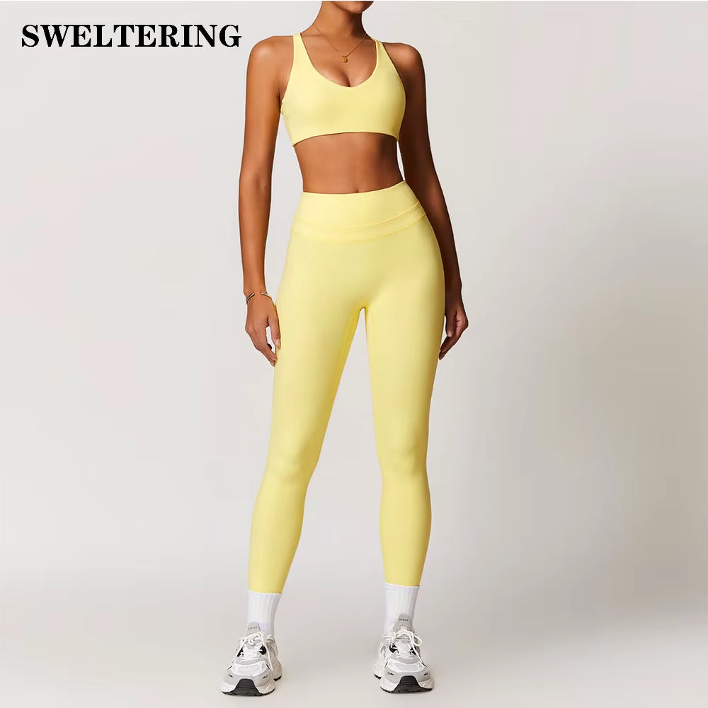 SWELTERING 2 Pieces Sportswear Women Yoga Set Gym Clothes Sportswear Yoga Suits Fitness Set Tracksuits Sports Bra Gym Leggings