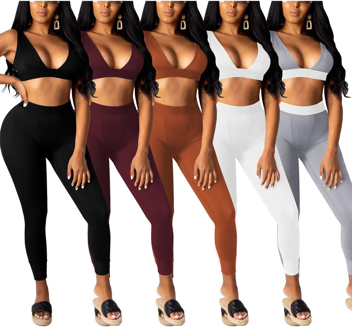 Women'S Workout Outfit 2 Pieces High Waist Bodycon Yoga Leggings and Sleeveless Crop Top Gym Clothes Set Tracksuit Ochre Small