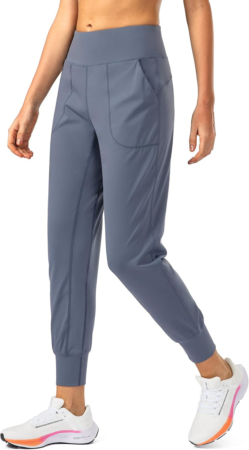 Elevate Your Workout with Soothfeel Women's High Waisted Joggers - Stylish, Comfortable, and Functional with Zipper Pockets in Dusty Blue