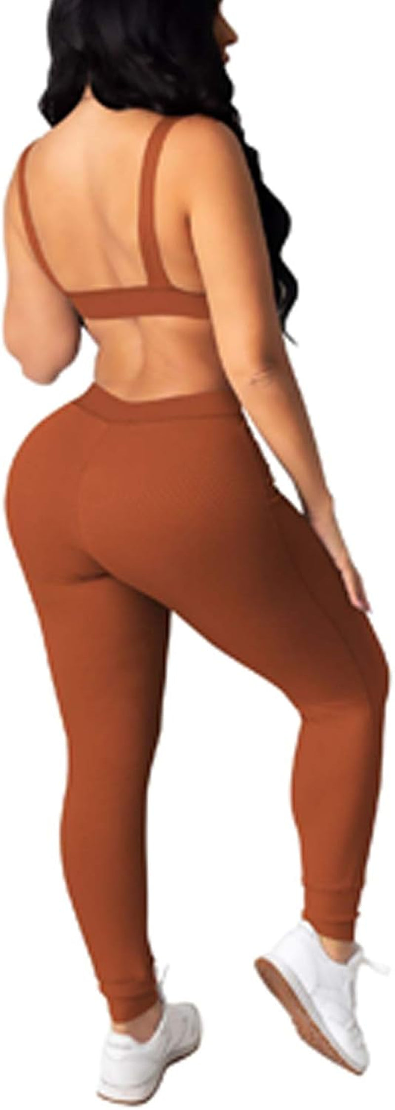 Women'S Workout Outfit 2 Pieces High Waist Bodycon Yoga Leggings and Sleeveless Crop Top Gym Clothes Set Tracksuit Ochre Small