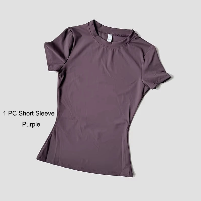 Women'S Sports Yoga Set Seamless Knitted Fitness Gym Clothes Sportswear Short Sleeve Crop Top Tracksuits Gym Short Leggings